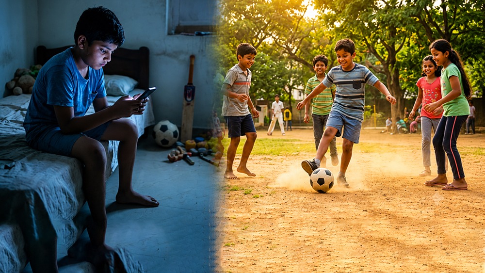 Healthy balance between screen time and outdoor play for children’s growth and well-being.