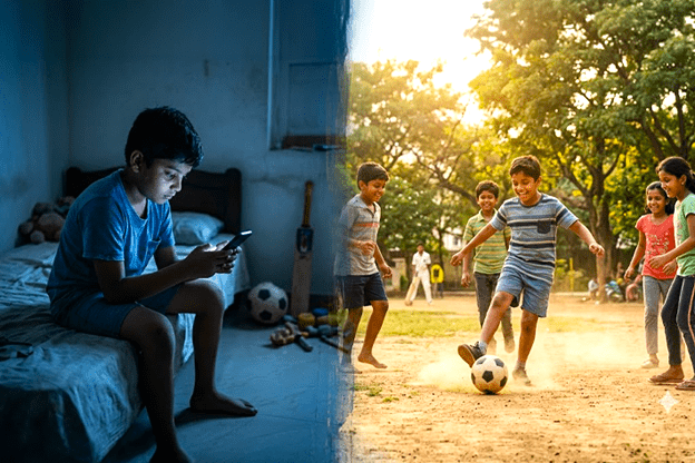 Healthy balance between screen time and outdoor play for children’s growth and well-being.